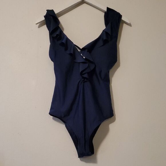 ANavy Ruffled One-Piece Swimsuit - Picture 1 of 6